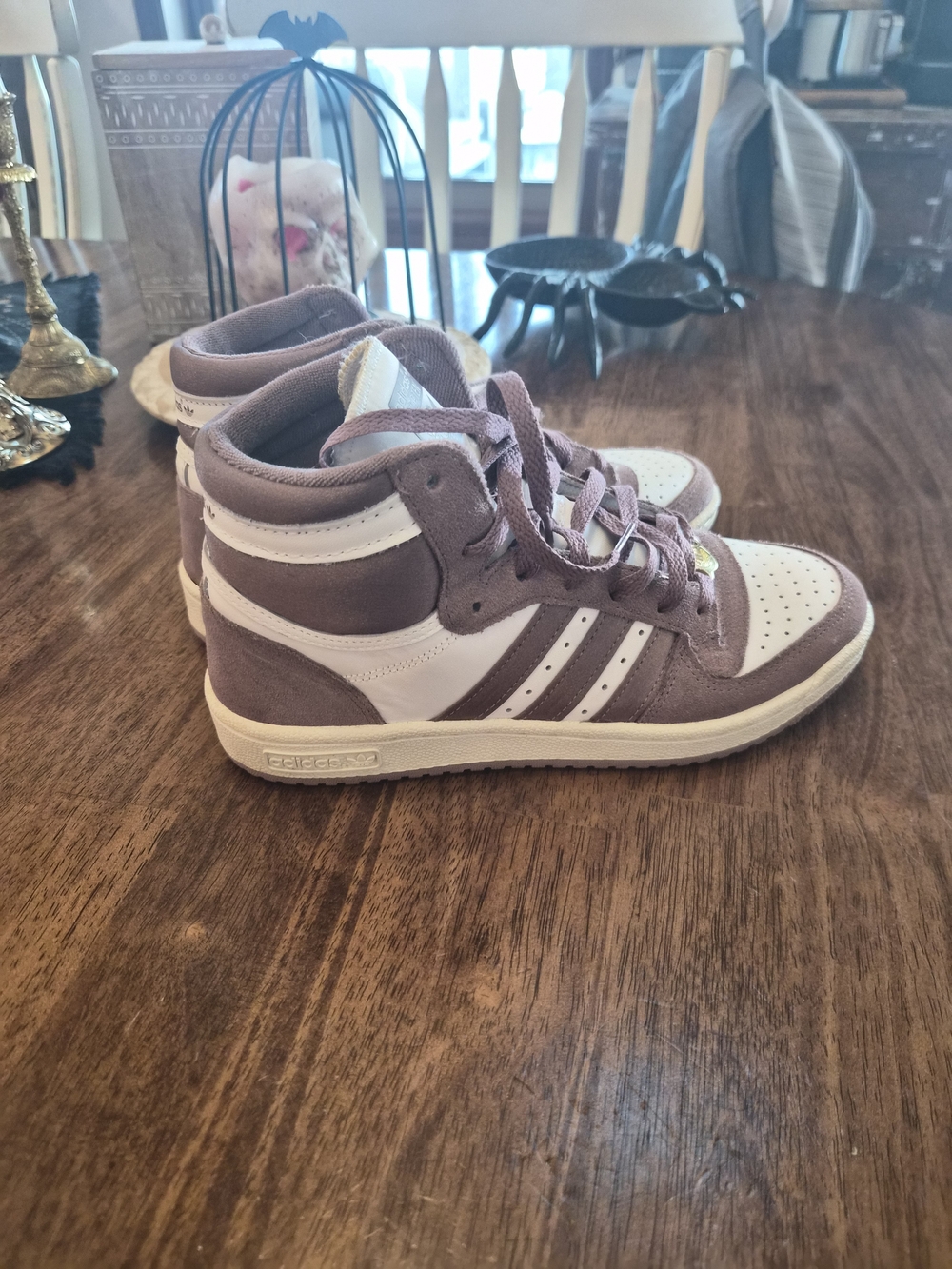 adidas Women’s High-Top Sneaker in Mauve and White